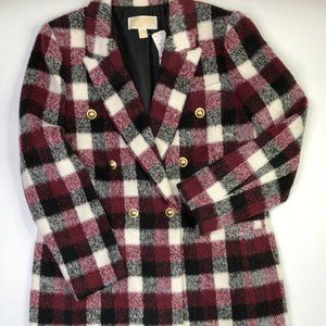 New Michael Kors Women's  Burgundy Plaid Wool Coat